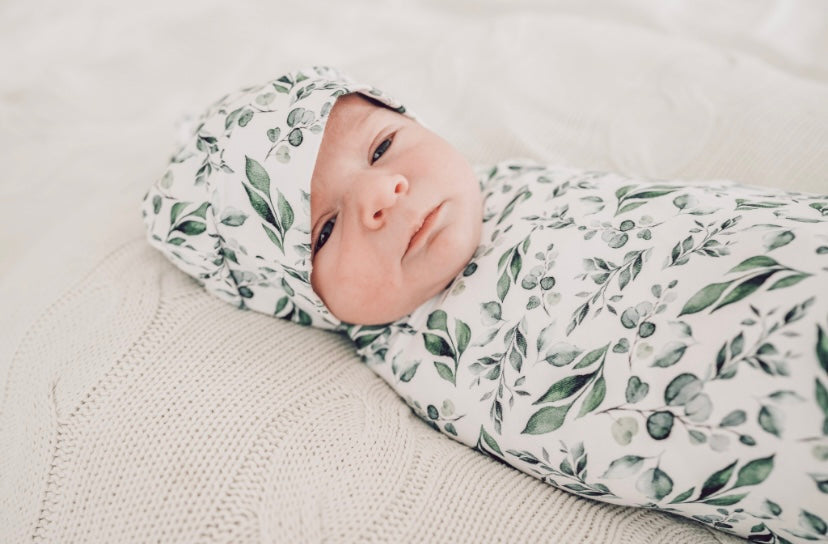 Golden Leaves Stretch Swaddle Wrap & Beanie Set