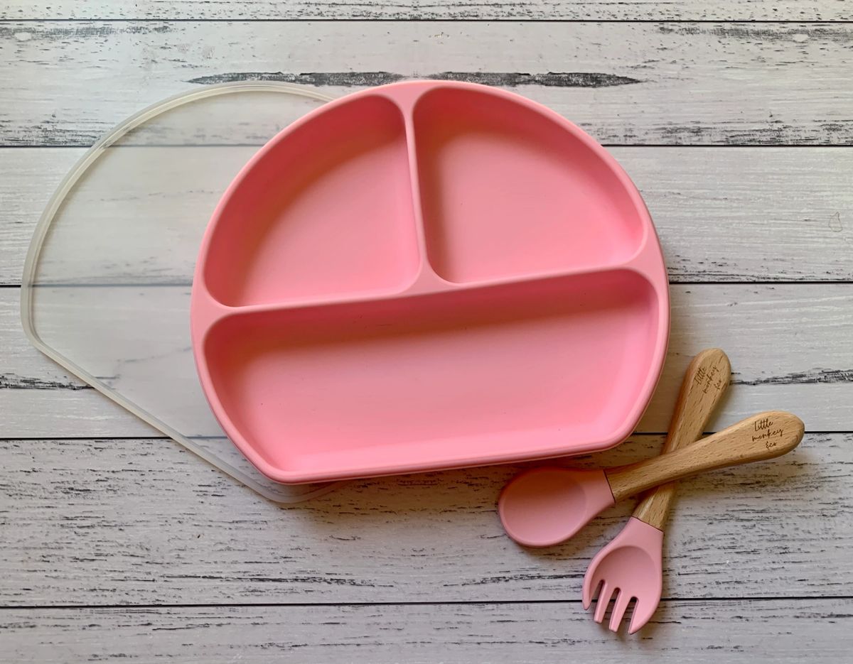 Silicone Plate + Lid and cutlery set