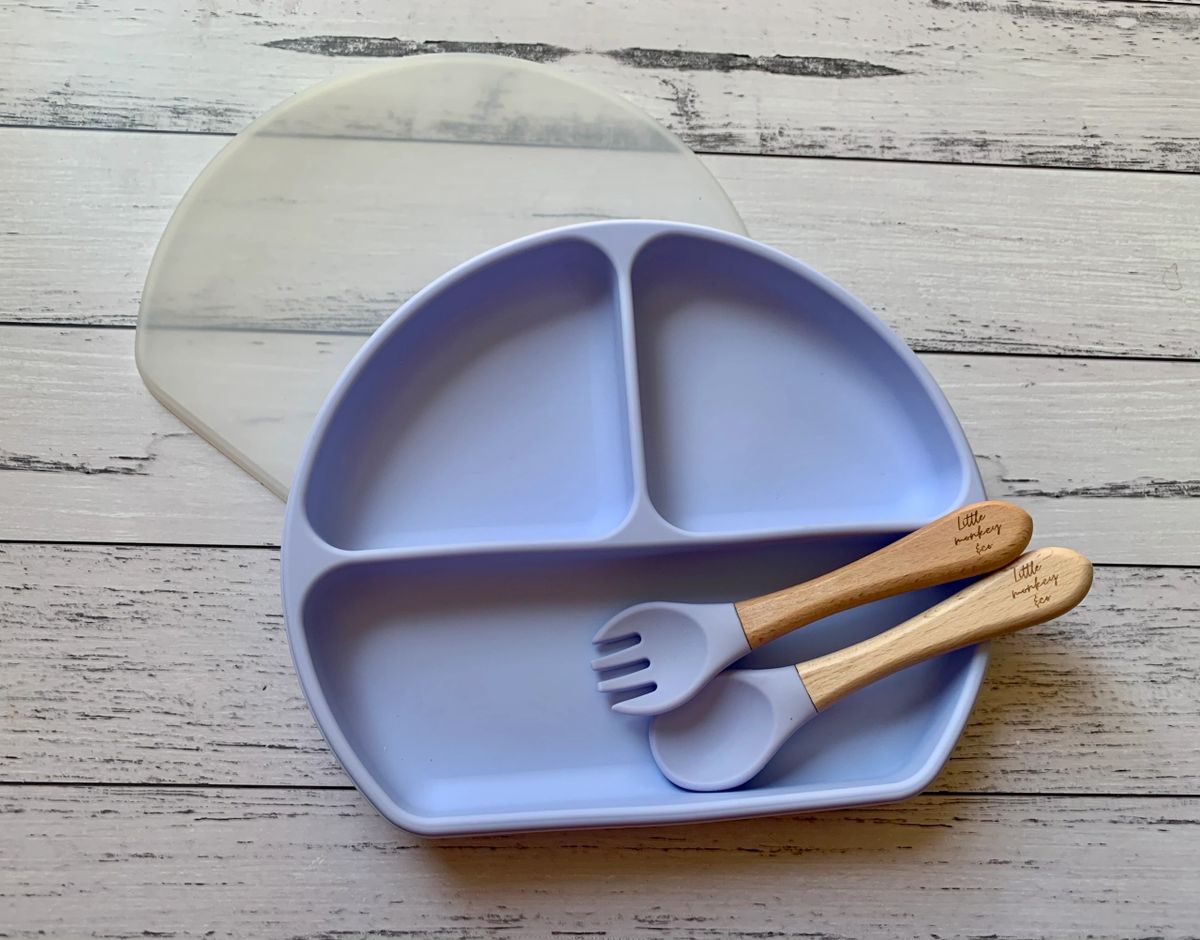 Silicone Plate + Lid and cutlery set