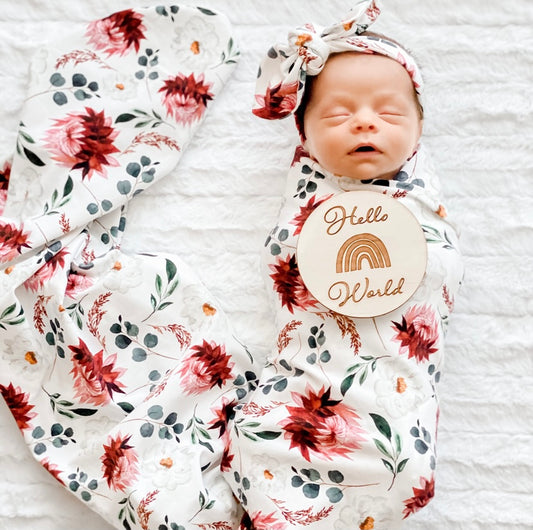 Waratah Floral Stretch Wrap & Top Knot Set