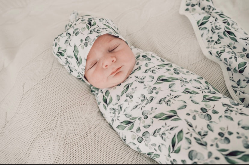 Golden Leaves Stretch Swaddle Wrap & Beanie Set