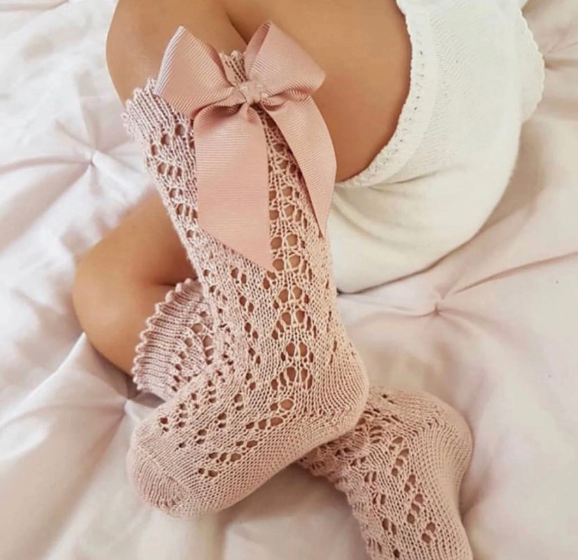 Bow Lace Look Knee High Socks