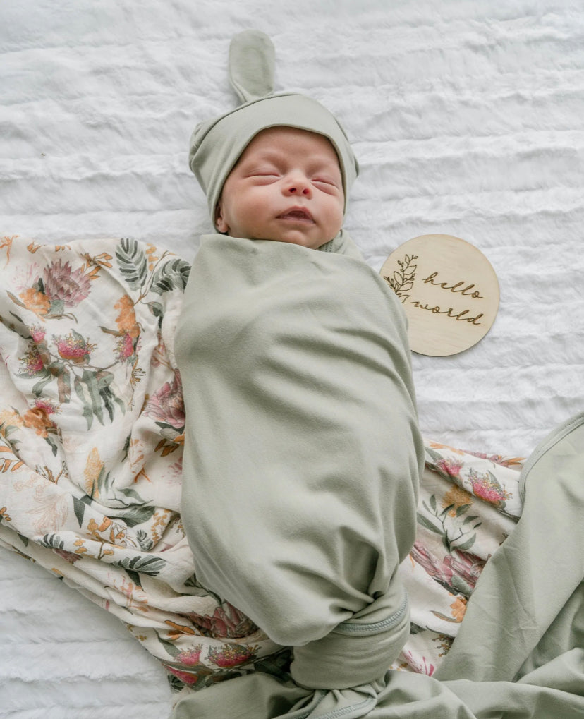 Sage Jersey Swaddle Stretch Wrap & Beanie Set