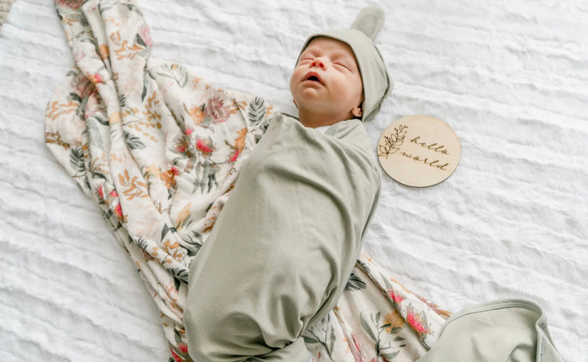 Sage Jersey Swaddle Stretch Wrap & Beanie Set