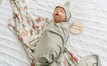 Load image into Gallery viewer, Sage Jersey Swaddle Stretch Wrap &amp; Beanie Set
