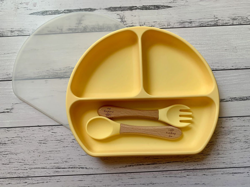 Silicone Plate + Lid and cutlery set