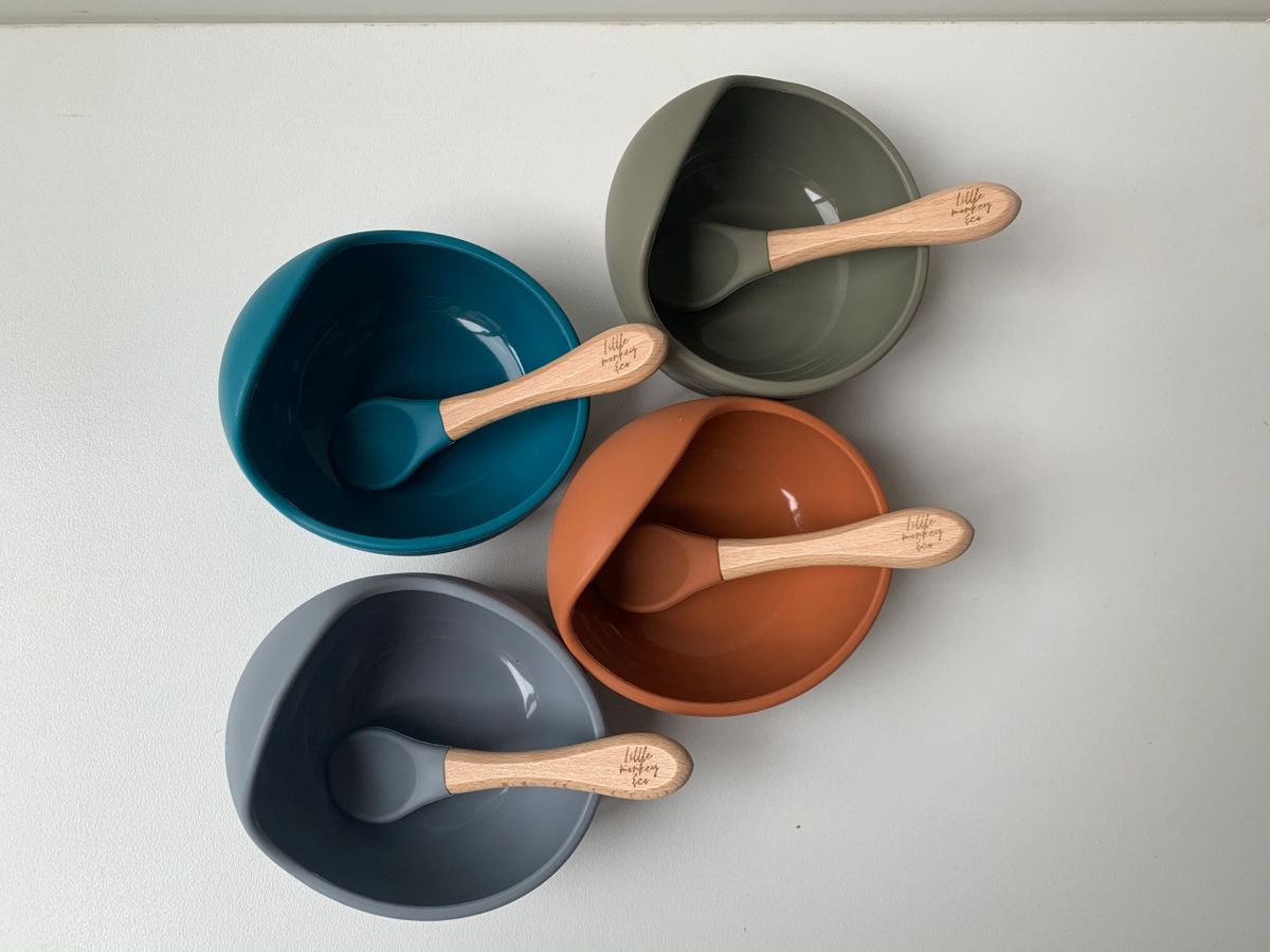 Silicone Suction Bowl with Wooden Spoon